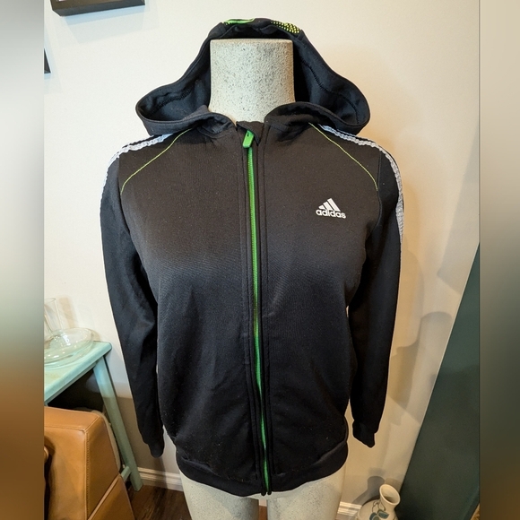 Adidas 3 stripe full zip Black with silver gray stripes. Youth Size L - Picture 9 of 15